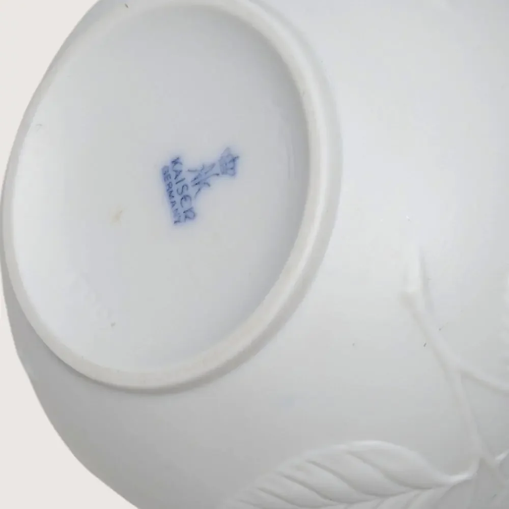 1980s Kaiser Embossed Rose Floral White Porcelain Bisque Vase